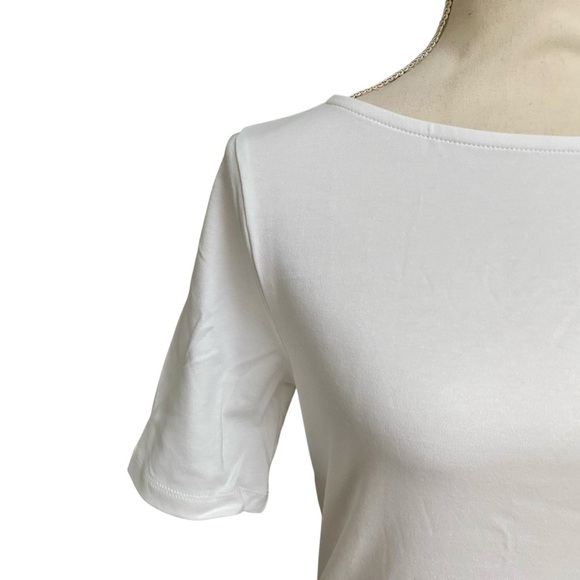 J.Crew Factory White Boatneck Tee Size S | Fair Trade Cotton Elbow Sleeve NWT - Picture 3 of 13
